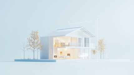 Poster - Modern architectural design of a bright and spacious house with large windows surrounded by trees in a minimalistic setting