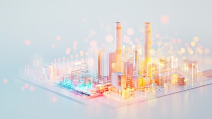 Poster - Futuristic Industrial Complex Digital Illustration with Neon Lights and Modern Architecture