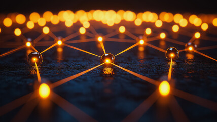 Poster - A series of glowing spheres are arranged in a pattern