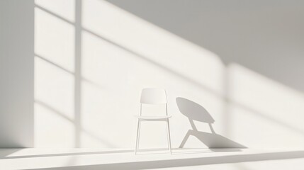 Poster - Minimalist White Chair in Sunlit Room with Interesting Shadow Play and Soft Natural Lighting