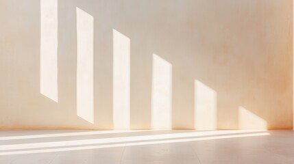Poster - Soft Natural Light Casting Long Shadows on a Minimalistic Beige Wall and Floor Interior
