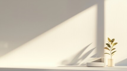 Poster - Minimalist Interior Decor with Natural Elements in Bright Light and Soft Shadows on a Clean Surface