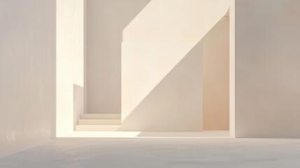 Poster - Minimalist interior architecture with soft lighting and geometric shapes showcasing serene space and modern design aesthetics