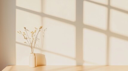 Poster - Minimalist Home Decor with Flower Vase and Soft Shadows on a Light Wall