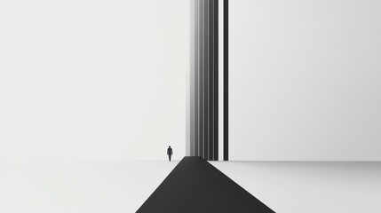 Poster - Abstract Minimalist Landscape with Solitary Figure and Vertical Lines Creating a Sense of Depth and Perspective