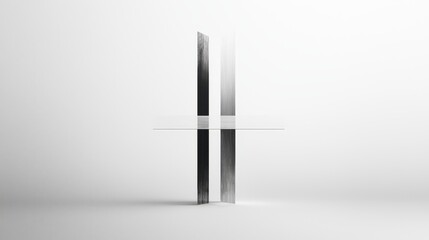 Poster - Abstract geometric sculpture with reflective surfaces on minimalist white background for modern art and design themes