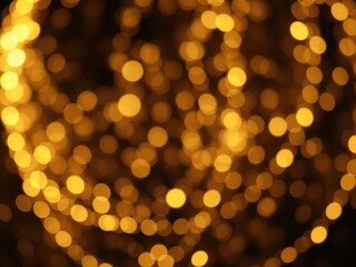 Abstract swirling gold bokeh lights on black background, creating a luxurious, ethereal effect, celebration, background, rich