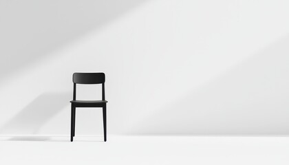 Poster - Minimalist Black Chair Against a Bright White Wall with Soft Shadow Play for Modern Interior Design