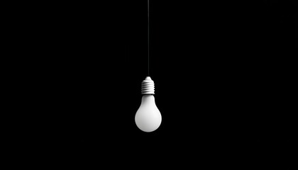Poster - Minimalist Light Bulb Hanging Against Black Background for Modern Interiors and Creative Concepts