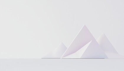Poster - Minimalist White Pyramid Shapes on Clean Background for Modern Design and Artistic Concepts