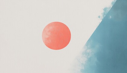 Poster - Abstract artwork featuring a large coral circle against a textured blue gradient background for modern design aesthetics