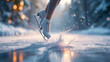 © Kristina - Skater performing a jump on a winter skating rink surrounded by soft light and snowflakes.