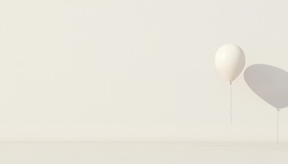 Poster - Minimalist White Balloon Against Soft White Background with Subtle Shadow Play for Elegant Design Projects