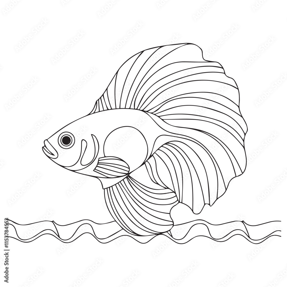 Betta fish coloring page for a children's book with colorful examples ...