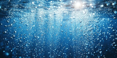 Poster - Bubbles rise to the surface in a tranquil underwater environment during daylight hours