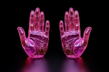 Aufkleber - A 3D-rendered pair of hands sculpted in crystal-clear glass, with light refracting through them to create rainbow-like reflections