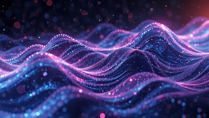 Poster - Glowing Abstract Space Design with Fractal Waves and Purple Stars