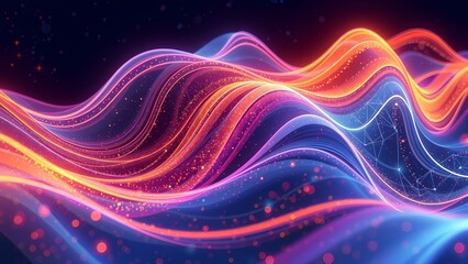 Poster - Glowing Abstract Fractal Wave Design with Colorful Lines and Energy Effect