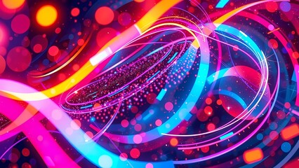 Poster - Abstract glowing colorful background with circles and dynamic lines, featuring a vibrant, futuristic design and energy waves, blending rainbow colors in a cosmic space-themed illustration