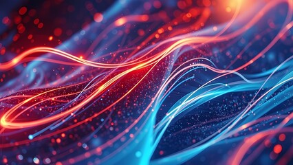 Poster - Dynamic Abstract Waves with Glowing Flames and Futuristic Energy in Red, Black, and Orange