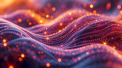 Poster - Colorful Abstract Waves with Glowing Stars and Fractal Patterns in a Futuristic Space Design