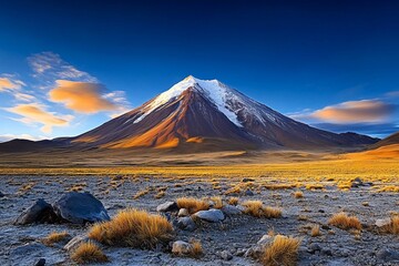Aufkleber - A dynamic HDR image of a snow-capped mountain range glowing in the first light of dawn, with crisp shadows and soft highlights