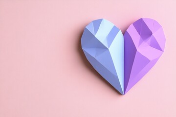 Poster - A geometric heart design composed of sharp lines and pastel gradients, set against a neutral background