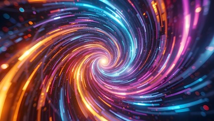 Poster - A swirling blue vortex of light and energy with abstract circles, creating a motion-filled cosmic design and fractal pattern