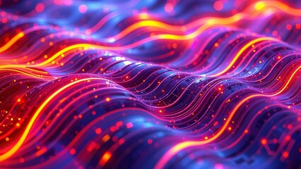 Poster - Futuristic fractal wallpaper with glowing orange and red swirls of light, creating an abstract, energetic backdrop
