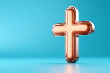 Poster - A minimalist design of a healthcare cross glowing softly, set against a solid blue gradient background