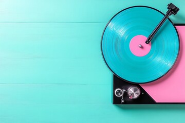 Poster - A minimalist design of a vintage turntable and vinyl record with clean lines and soft shadows