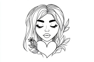 Poster - A minimalist line art of a heart drawn with smooth, continuous curves, centered on a clean white background