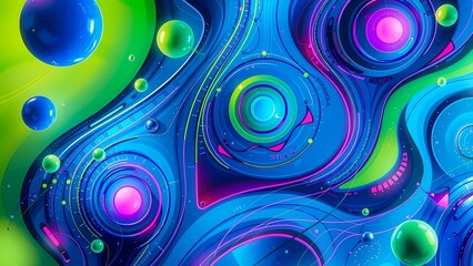 Poster - A swirling blue abstract background with circles, patterns, and a sense of motion, creating a vortex-like design