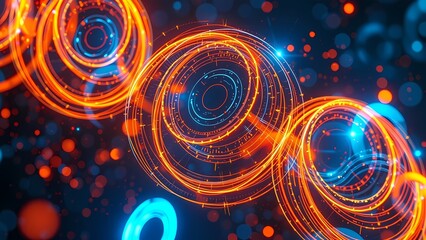 Poster - Abstract fractal pattern with glowing purple circles and swirling motion in a cosmic space design