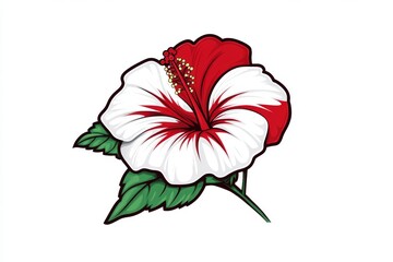 Aufkleber - A simple icon of a hibiscus flower, drawn in clean lines and bold red tones, placed on a blank background