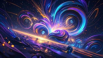 Poster - Glowing Fractal Burst with Abstract Energy and Vibrant Colors