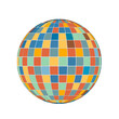 © Oksana Kalashnykova - Colorful geometric disco ball with a mosaic tile pattern on a white background. Design for retro party and celebration theme