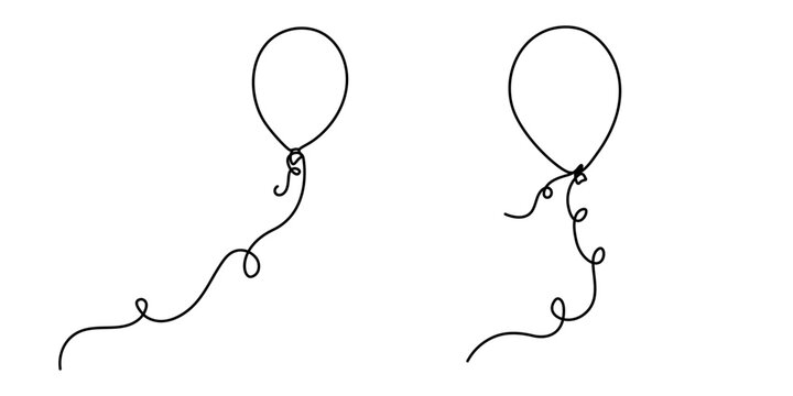 Heart shaped balloon. Continuous drawing line art style. Simple minimal sketch flat design. Symbol of love, Continuous Line Drawing of Party Balloon Icon. Hand Drawn Symbol Vector Illustration.
