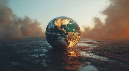 Wall Mural - 3d earth with global warming concept.
