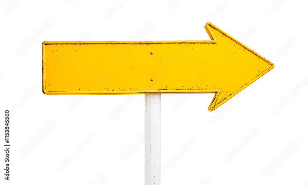 Guide Signs Transparent blank yellow road sign, arrow shaped metal guide sign pointer, cutout ...