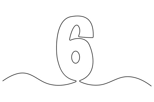 Number six continuous one line drawing of number 6. editable One line drawing of number 6 icon. Vector illustration
