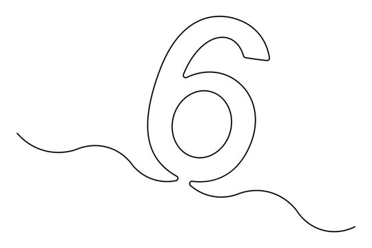 Number six continuous one line drawing of number 6. editable One line drawing of number 6 icon. Vector illustration
