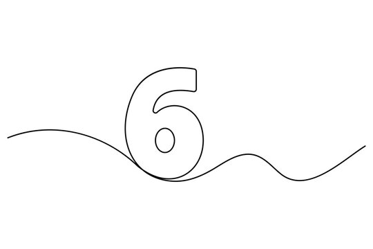 Number six continuous one line drawing of number 6. editable One line drawing of number 6 icon. Vector illustration
