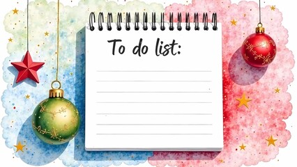 Wall Mural - Notepad with “to-do list:” on a monochrome background with Christmas decorations