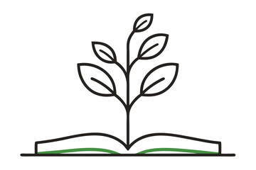 Poster - Outlined minimal design of open book with a tree growing fro with intricate and meaningful elements for creative use