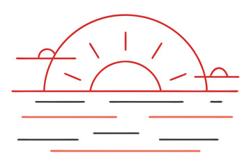 Poster - Outlined minimal design of sunrise where the light forms alp with intricate and meaningful elements for creative use