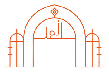 Poster - Outlined minimal design of archway composed of diverse scrip with intricate and meaningful elements for creative use