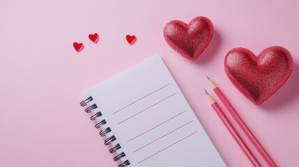 Poster - To Do List theme with red glitter heart picks - flat lay