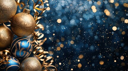 Wall Mural - vibrant 2025 happy new year backdrop: festive gold and blue design for marketing and celebrations