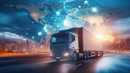 Wall Mural - logistics international delivery concept, world map with logistic network distribution on background